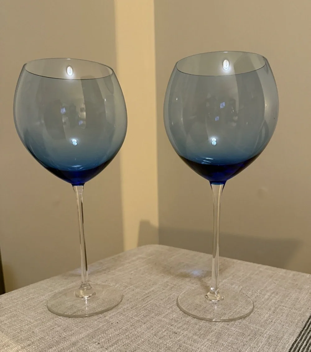 🍷 Lenox Blue Balloon Wine Glasses – Set of 2 – Hand Blown – 9